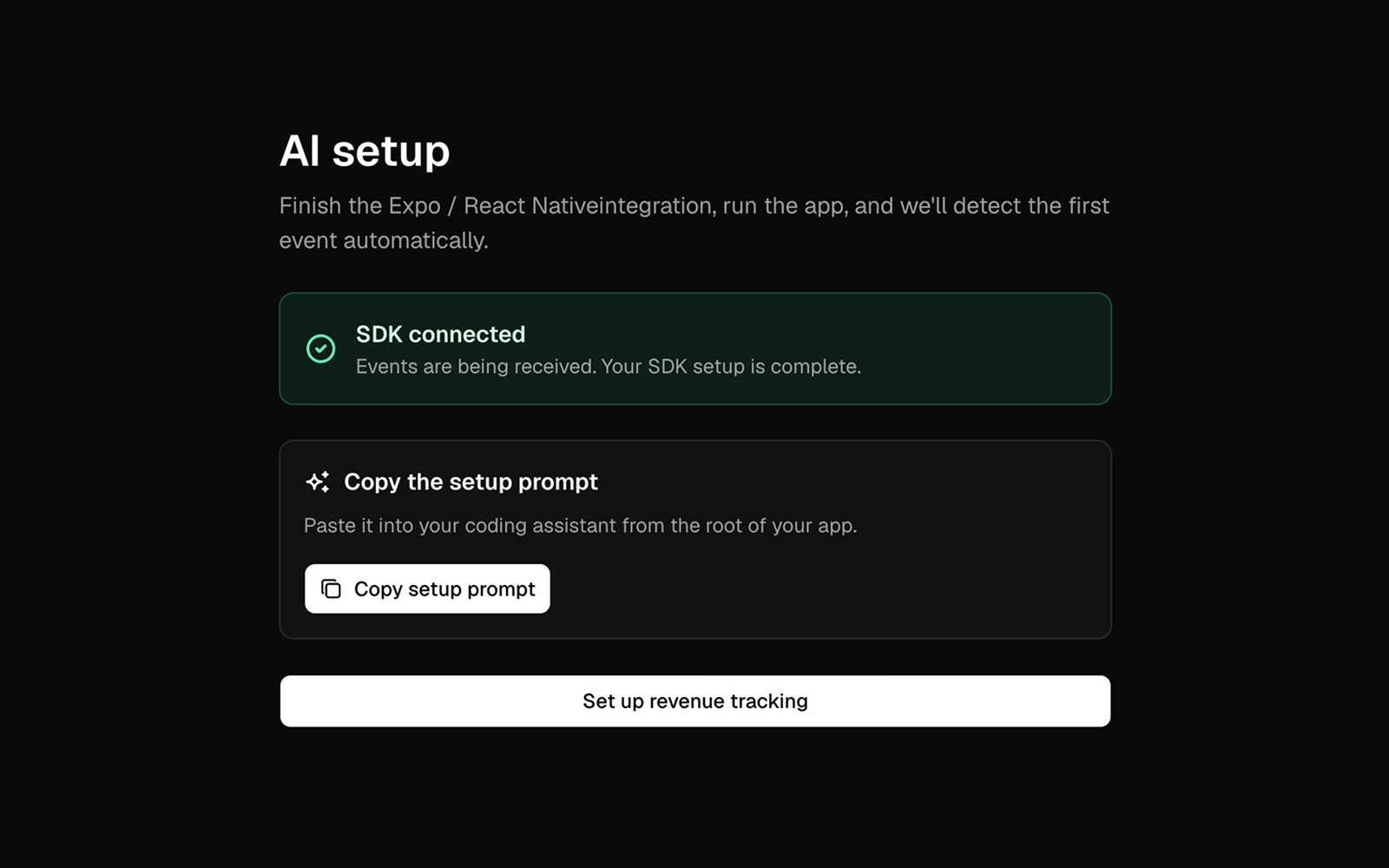 SDK setup interface showing implementation steps and live attribution checks